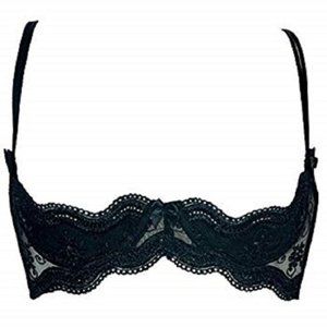 6/$19🦋Vintage Shirley of Hollywood Black Lace Shelf Bra size 36 scalloped